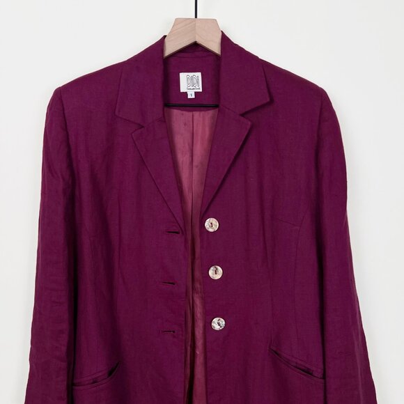 Vintage 100% Linen Pea Coat Light Trench Blazer Jacket Oversized Spring Summer - Picture 5 of 9